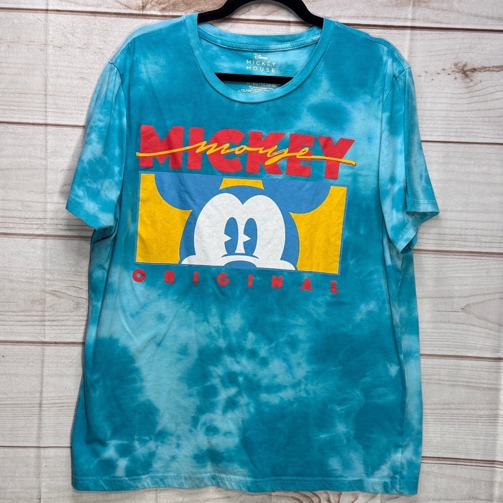 Disney Mickey Mouse Original Tie Dye Graphic T-Shirt Teal Blue XL Mens